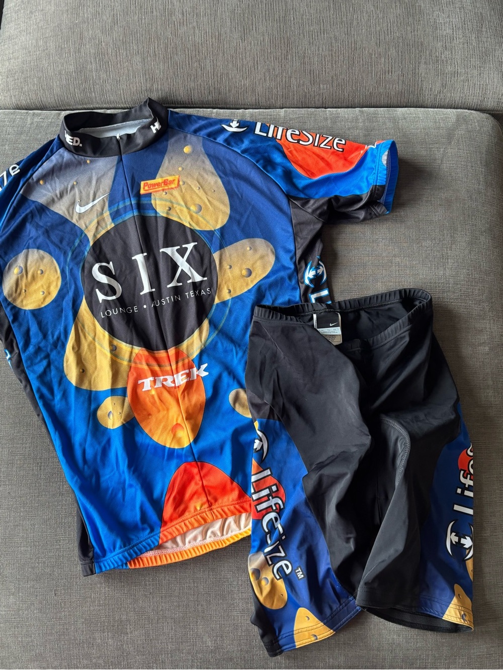 Vintage Nike TREK SIX Lounge Austin Texas Cycling Kit Jersey Shorts XL Italy